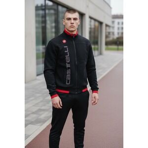 Castelli Mens Black Full Zip Track Jacket Athletic Sportswear Size L